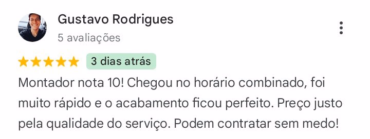 Print da avaliação de Gustavo Rodrigues no Google