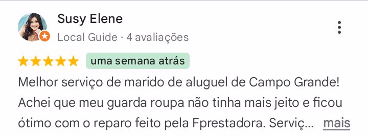 Print da avaliação de Susy Elene no Google