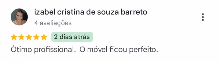 Print da avaliação de Izabel C. de S. Barreto no Google