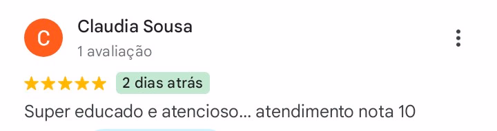 Print da avaliação de Claudia Sousa no Google