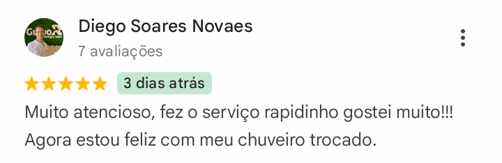 Print da avaliação de Diego Soares Novaes no Google