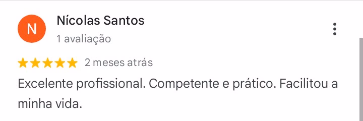 Print da avaliação de Nícolas Santos no Google